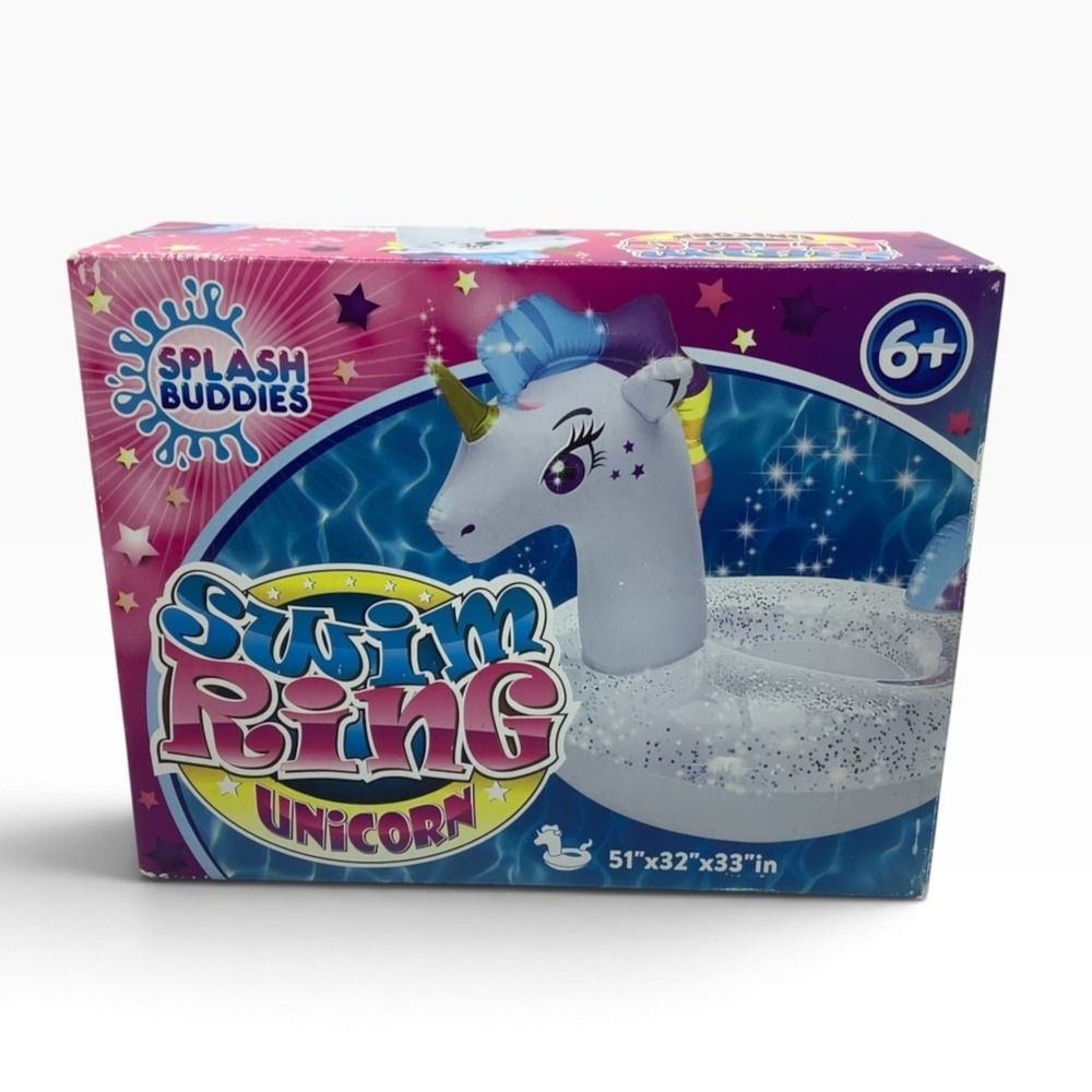 Splash Buddies Unicorn Swim Ring Inflatable Glitter Pool Float BH78450 51in
